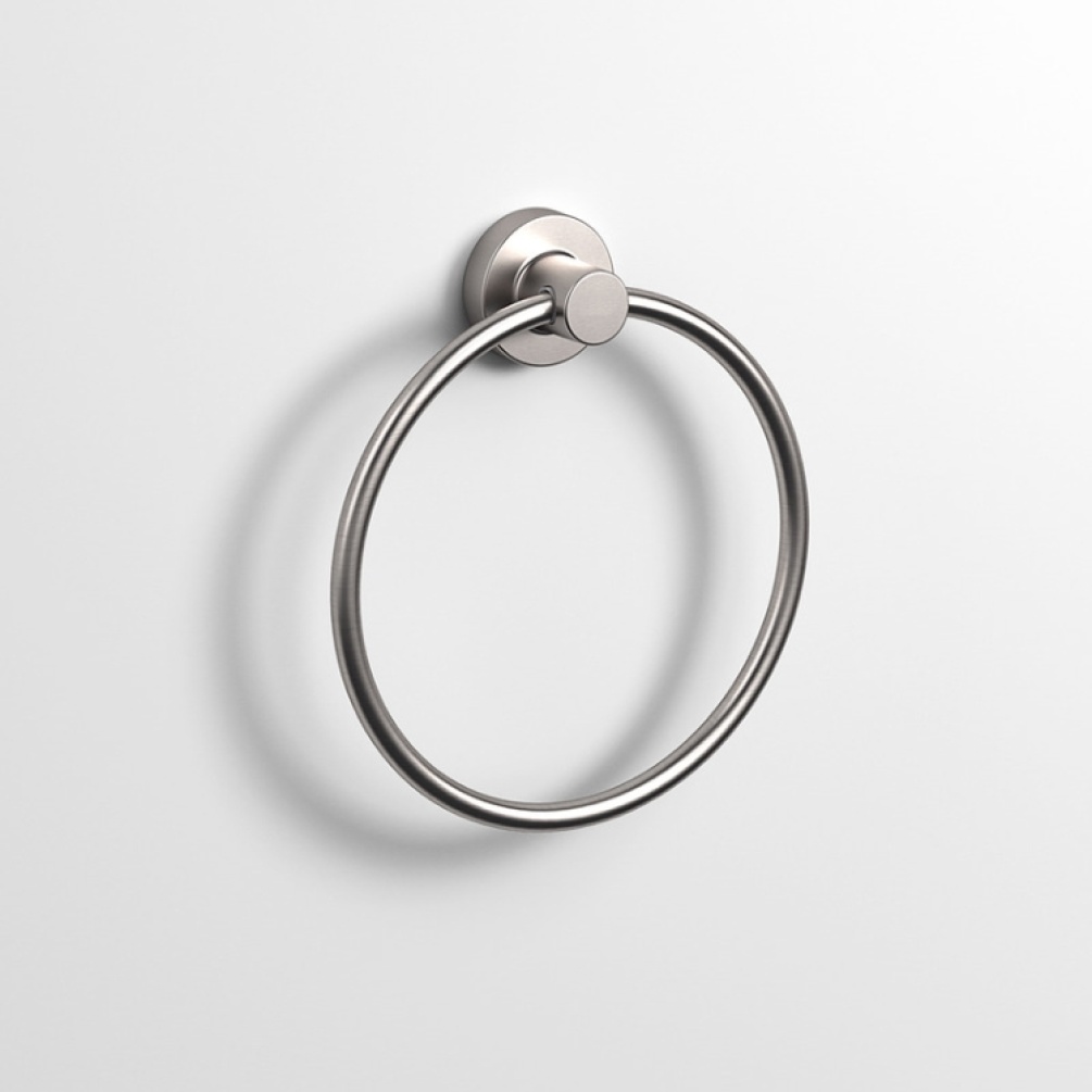 Close up product image of the Origins Living Tecno Project Brushed Nickel Towel Ring